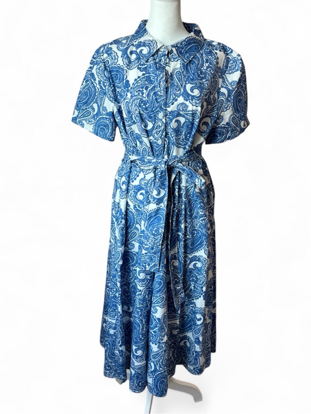 NWT Tommy Hilfiger Blue Paisley Belted Shirt Dress Size 16 MSRP $139